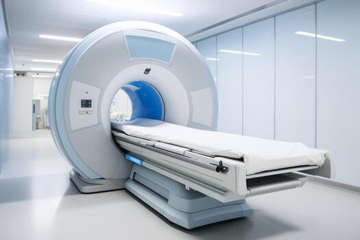 advanced mri or ct scan medical diagnosis machine at hospital lab as wide banner with copy space area photo